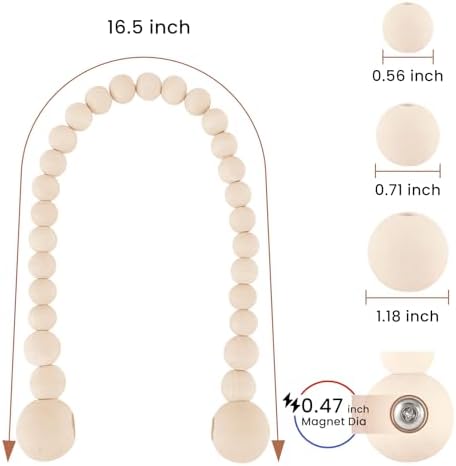 KLOGTSIND Magnetic Curtain Tiebacks, 6 Pack Wood Bead Curtain Holdbacks