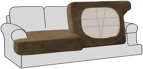 H.VERSAILTEX Stretch Velvet 2 Piece T Cushion Sofa Slipcovers for Living Room Individually Sofa Covers for 2 Cushion Seat Cushion Covers Stay with Elastic Bands (Sofa, Bronze Brown)