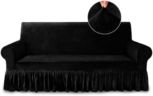 NICEEC Black Couch Covers for Sofa Cover Universal Slipcovers with Skirt