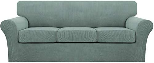 Turquoize 4 Piece Sofa Covers for 3 Cushion Couch Sofa Slipcover Soft Couch Cover for Dogs Washable Furniture Cover with 3 Individual Large Cushion Covers Feature Fabric (Large Sofa, Dark Cyan)