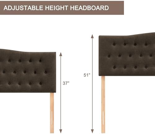 Tufted Headboard King Size, Solid Wood Adjustable Height Head Board, Brown