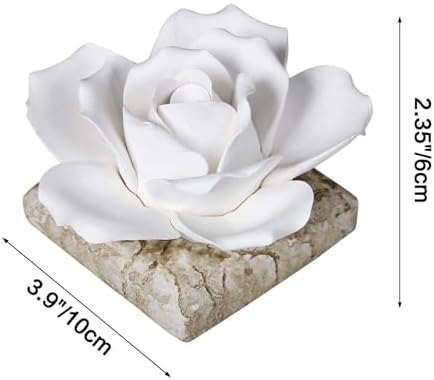 Ceramic Passive Essential Oil Diffuser, Aesthetic Desktop Handmade Flower & Concrete Base, Porcelain Aromatherapy Oils Diffuser for Home, Office, Yoga, Spa Room (White Rose)