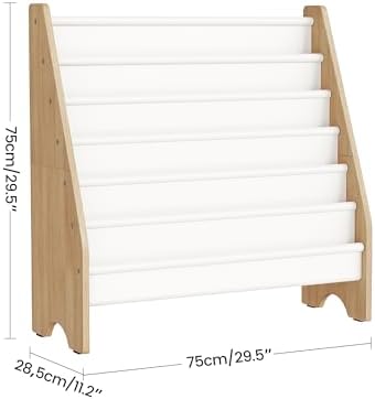 6-Tier Kids Bookshelf, Book Shelf for Kids Room, Sling Bookcase, Magazine and Book Storage Rack, Large Capacity Book Organizer for Nursery, Bedroom, Playroom, White and Natural MCW07WB