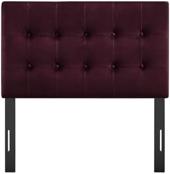 Modway Emily Twin Size Performance Velvet Headboard in Mulberry - Stain-Resistant Velvet Upholstery with Button Tufting and 7 Adjustable Height Positions