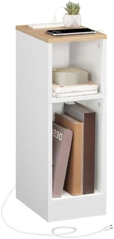 MAHANCRIS Narrow Nightstand, Narrow End Table with Charging Station