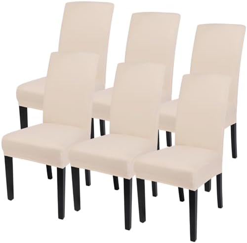 SearchI Dining Room Chair Covers Set of 6, Stretch Parsons Chair Slipcovers Super Fit Spandex Removable Washable Kitchen Chair Protector Cover for Dining Room, Hotel, Ceremony (Beige-Yellow)