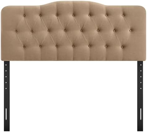 Modway Annabel Premium Linen Blend Full Headboard in Almond - Soft Fabric Headboard Only with Diamond Button Tufting and 7 Height-Adjustable Positions