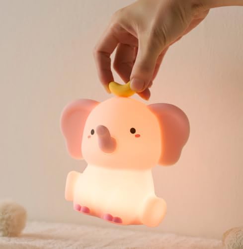 Elephant Night Light for Kids, LED Squishy Animal Night Lamp Rechargeable, Novelty Nursery Lamp Nightlight for Kids, 2 Levels Dimmable Touch Lamp for Bedroom, Home Decor Gifts Stuff for Girls Boys