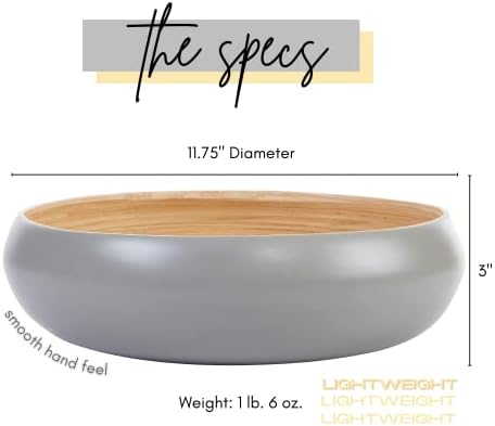Fruit Bowl for Kitchen Counter – Handmade Spun Bamboo, Large 11.75" Fruit Basket, Eco-Friendly Decorative Serving Bowl for Home Decor, Produce Storage & Centerpiece (Gray)