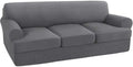 Turquoize 4 Piece T Cushion Sofa Slipcovers Stretch Couch Cover Furniture Covers with 3 Individual T Cushion Covers, Machine Washable (3 Cushion Sofa, Gray)