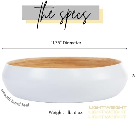Fruit Bowl for Kitchen Counter – Handmade Spun Bamboo, Large 11.75" Fruit Basket, Eco-Friendly Decorative Serving Bowl for Home Decor, Produce Storage & Centerpiece (White)