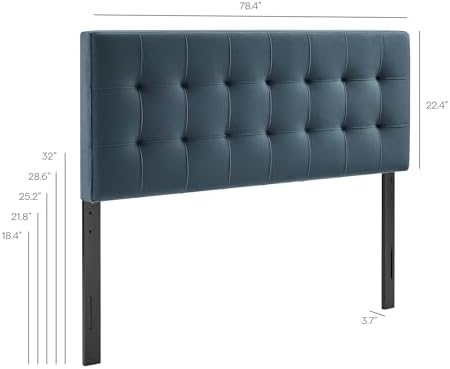 Modway Lily Performance Velvet King Size Headboard with Biscuit Tufting in Cadet Blue - Stain-Resistant Upholstery with Padded Design and 5 Height-Adjustable Mounts