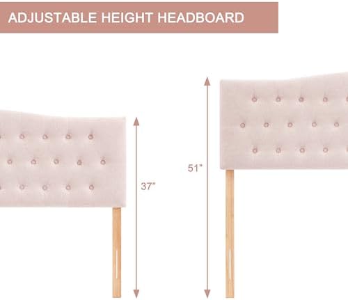 Tufted Headboard California King Size, Sturdy Solid Wood Head Board, Pink