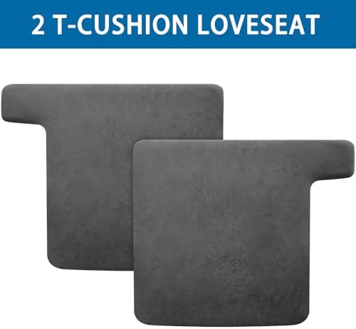 T Cushion Loveseat Sofa Cover Leather-Look 2PC Stretch Sofa Seat Cushion Slipcover Individual Couch Seat Covers with Elastic Bands, Pet-Friendly, Non-Slip, Easy Fit - Grey