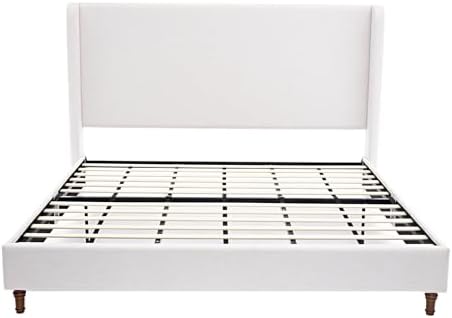 King Size 54" Tall Headboard Wingback Bed Frame Ivory Chenille