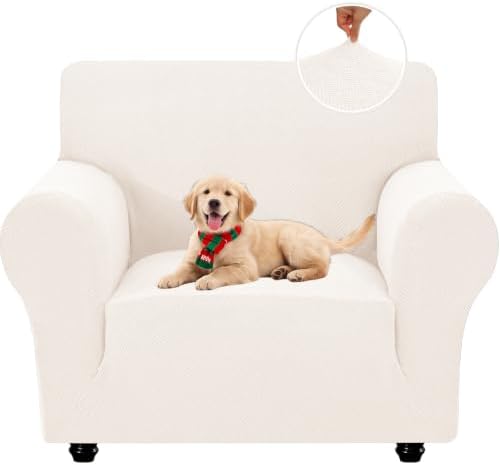 XINEAGE Stretch Armchair Slipcover, Non-Slip Pet Couch Cover,Beige White