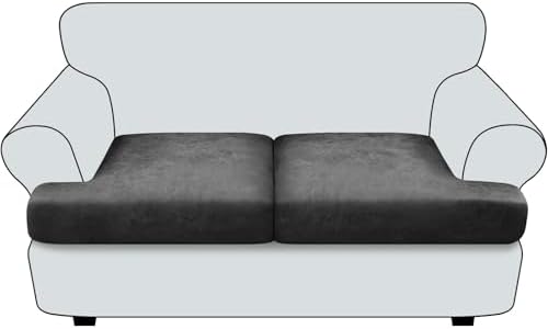 T Cushion Loveseat Sofa Cover Leather-Look 2PC Stretch Sofa Seat Cushion Slipcover Individual Couch Seat Covers with Elastic Bands, Pet-Friendly, Non-Slip, Easy Fit - Dark Grey
