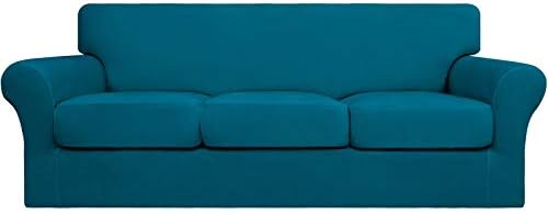 Easy-Going 4 Pieces Stretch Soft Couch Cover for Dogs - Washable Sofa Slipcover for 3 Separate Cushion Couch - Elastic Furniture Protector for Pets, Kids (Sofa, Peacock Blue, Large)