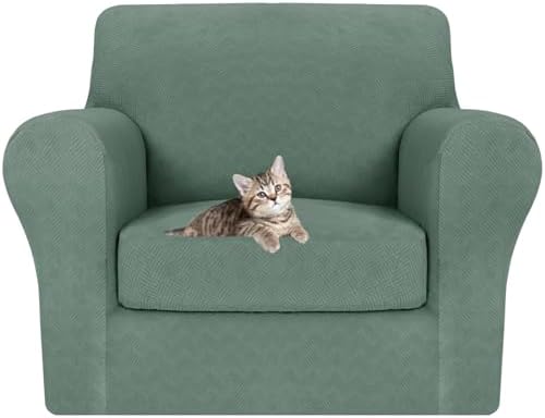 MAXIJIN 2 Piece Chair Covers Chair Slipcover with Arms, Sofa Chair Cover for Living Room Armchair Cover, Stretch Pet Dog Slip Cover for A Chair with 1 Cushion (31"-46", Pea Green)