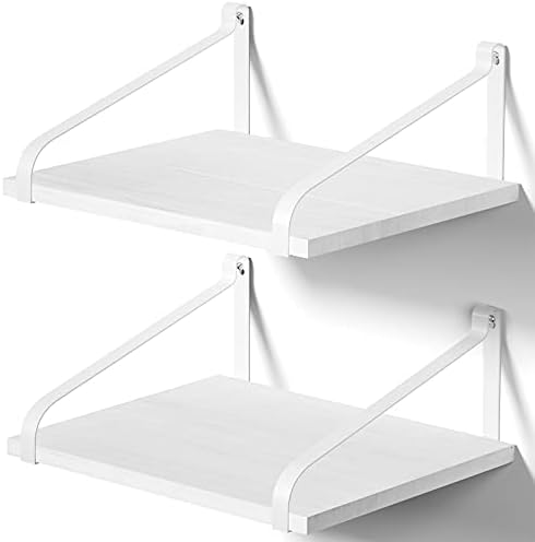 Love-KANKEI Deep Wide Floating Wall Shelves,Solid Wood,16.5"x12",White