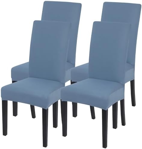 SearchI Dining Room Chair Covers Set of 4, Stretch Solid Color Parsons Chair Slipcovers Spandex Removable Washable Kitchen Chair Protector Cover for Dining Room, Hotel, Ceremony (Gray Blue)