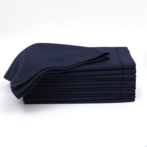 Lightnpro Hemstitched Cotton Cloth Napkins Set of 12, 18x18 Inch, Navy