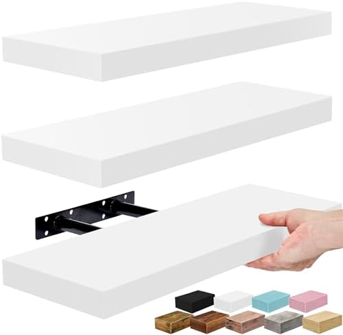 Sorbus 16 Inch Floating Shelves for Wall (3 Pack, White)