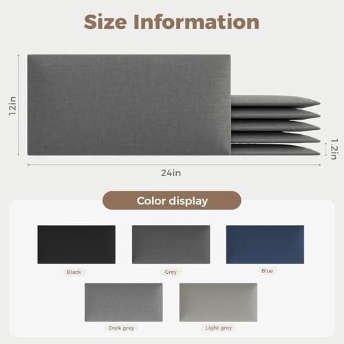 Modern Dark Gray Linen Fabric Headboard 24x12 Inch 9-Panel Set - Compatible with Queen/King/Full Beds, Adjustable Bed Frame Friendly