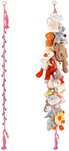 CERETIA 80" Stuffed Animal Organizer Chain, Wall Corner Storage, Pink,2pcs