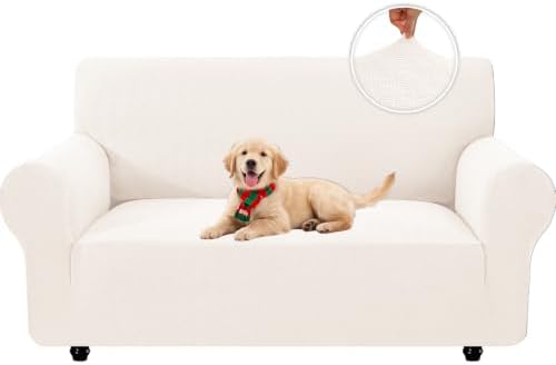 XINEAGE Stretch 2 Seater Slipcover, Non-Slip Pet Couch Cover,Beige White