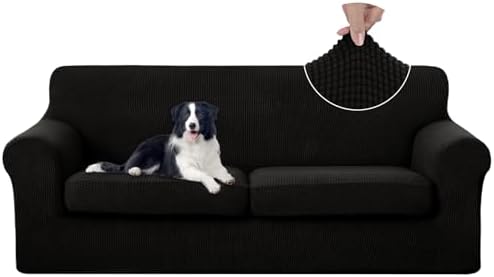 U-NICE HOME 3 Pieces Stretch Couch Cover Sofa Slipcover, Black