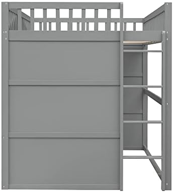 Bellemave Full Size Loft Bed with Play House Shape, Loft Bed Frame with Windows, Entertainment Space and Ladders for Kids, Boys, Girls and Teens, No Spring Needed (Gray)
