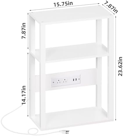 YUFAM 3-Tier Narrow Bedside Table with Charging Station, Skinny Nightstand