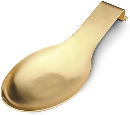 VanlonPro Stainless Steel Spoon Rest, Spatula Ladle Holder, Stainless Steel Utensil Spoon Rest Holder, Brushed Finish, Dishwasher Safe 9.8 x 3.7 Inch (Gold 1PC)