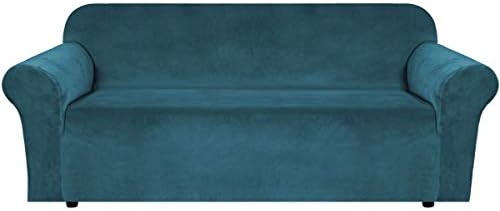 H.VERSAILTEX Stretch Velvet Sofa Covers for 3 Cushion Couch Covers Sofa Slipcovers Furniture Protector Soft with Non Slip Elastic Bottom, Crafted from Thick Comfy Rich Velour (Sofa 72'-90', Deep Teal)