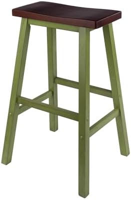 Winsome Satori Saddle Seat 29" Bar Stool, Rustic Green and Walnut