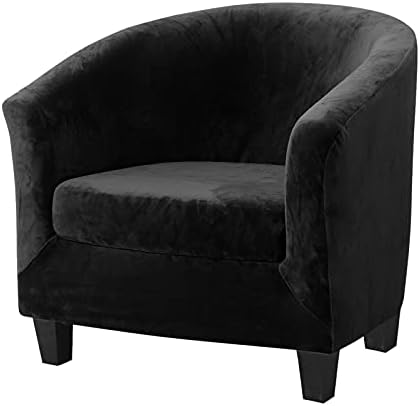 MIFXIN 2 Pieces Velvet Tub Chair Covers with Cushion Cover Stretch Soft Removable Tub Chair Slipcovers Armchair Sofa Couch Furniture Protector for Living Room Club Bar Counter (Black)