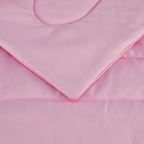 Amazon Basics 7-Piece Soft Microfiber Kid's Bed-in-a-Bag Bedding Set, Full/Queen, Pink, Solid