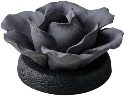 Ceramic Passive Diffuser for Essential Oils, 3.9" Handmade Flower Aromatherapy Diffuser with Concrete Base, Decorative Aroma Diffusers for Home Office Spa & Yoga Room (Black Peony)