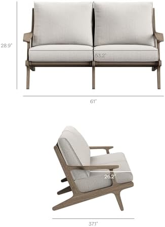 Modway Saratoga Teak Outdoor Patio Loveseat in Weathered Gray Pebble – 2 Seater Outdoor Couch with Weather-Resistant Cushions – Wooden Porch Loveseat