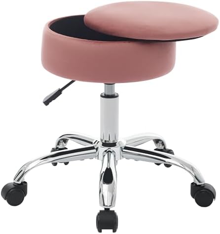 Adjustable Vanity Stool Storage Swivel Rolling Vanity Chair with Wheels
