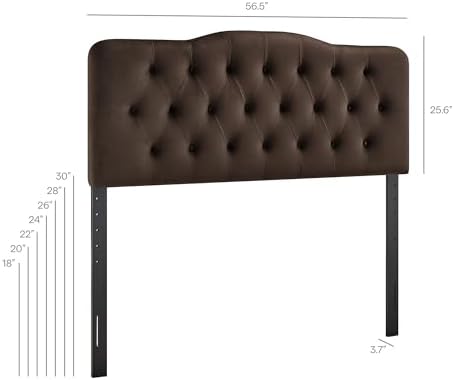 Modway Annabel Performance Velvet Adjustable Full Headboard in Chocolate Brown - Stain-Resistant Padded Headboard Only with Diamond Button Tufting and 7 Height-Adjustable Positions