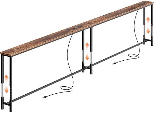 Huuger 110.2 Inch Sofa Table with Power Outlets, Skinny Behind Couch Table