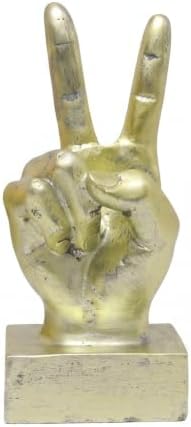 Nice purchase Hand Finger Gesture Desk Statues Fingers Sculpture Creative Home Living Room Cabinet Shelf Decoration (Victory Gesture in Gold)
