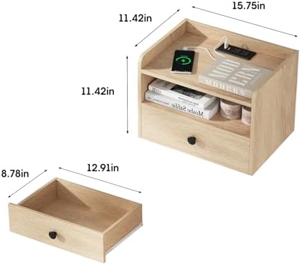 Floating Nightstand Set of 2 Modern Night Stands with Drawer and Open Shelf