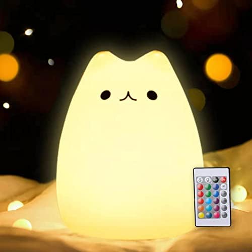 ZKLiLi Night Light for Kids Lamp, 16 Colors cat Lamp Cute, Dimmable Baby Night Lights for Nursery,Silicone Rechargeable Nightlight for Kids Room, Kawaii Room Decor (renqicat-Remote)