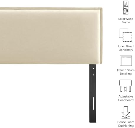 Modway Camille Queen Size Upholstered Linen Blend Headboard with Removable Slipcover – in Linen - Padded Pillow Style Headboard with Adjustable Mounting for Queen Beds