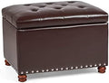 Adeco Button Tufted Accents Rectangular PU Leather Storage Bench Ottoman Footstool for Living Room Bedroom