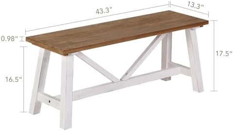 Wnutrees 43" Farmhouse Solid Wood Bench, Narrow Long Seat, White
