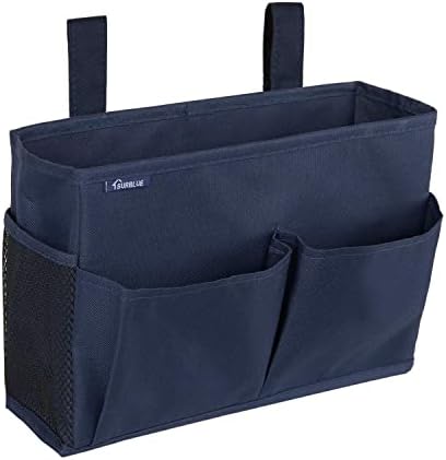 Surblue Bedside Caddy Hanging Organizer Storage Bag Pocket for Bunk, Hospital, College Dorm Rooms, Baby Bed Rails, Camp - 4 Pockets, 2 Hooks (Blue)